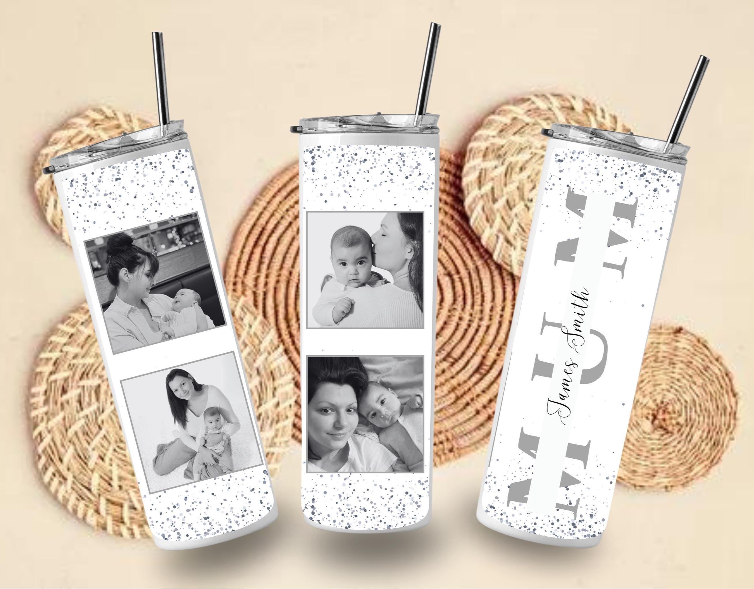 Custom 20oz Tumbler For Mother With Photo, Black And White Photo Collage Mum, Personalised Mothers Day Gift, Custom Sublimated Water Tumbler