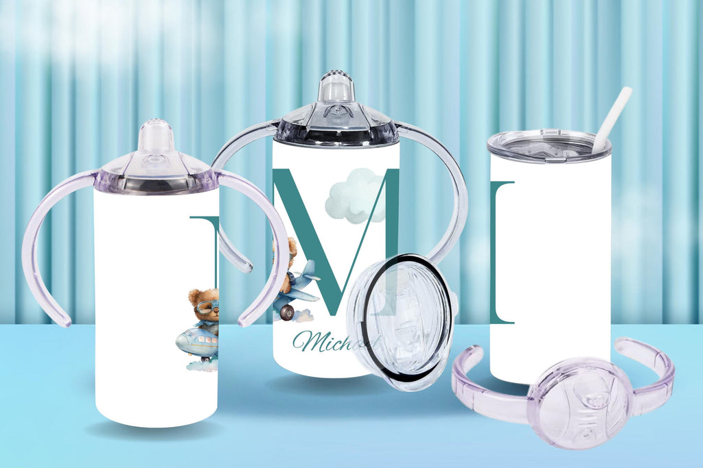 Personalized Alphabet Sippy Cup: Blue Bear Design, 12oz Toddler Training Cup