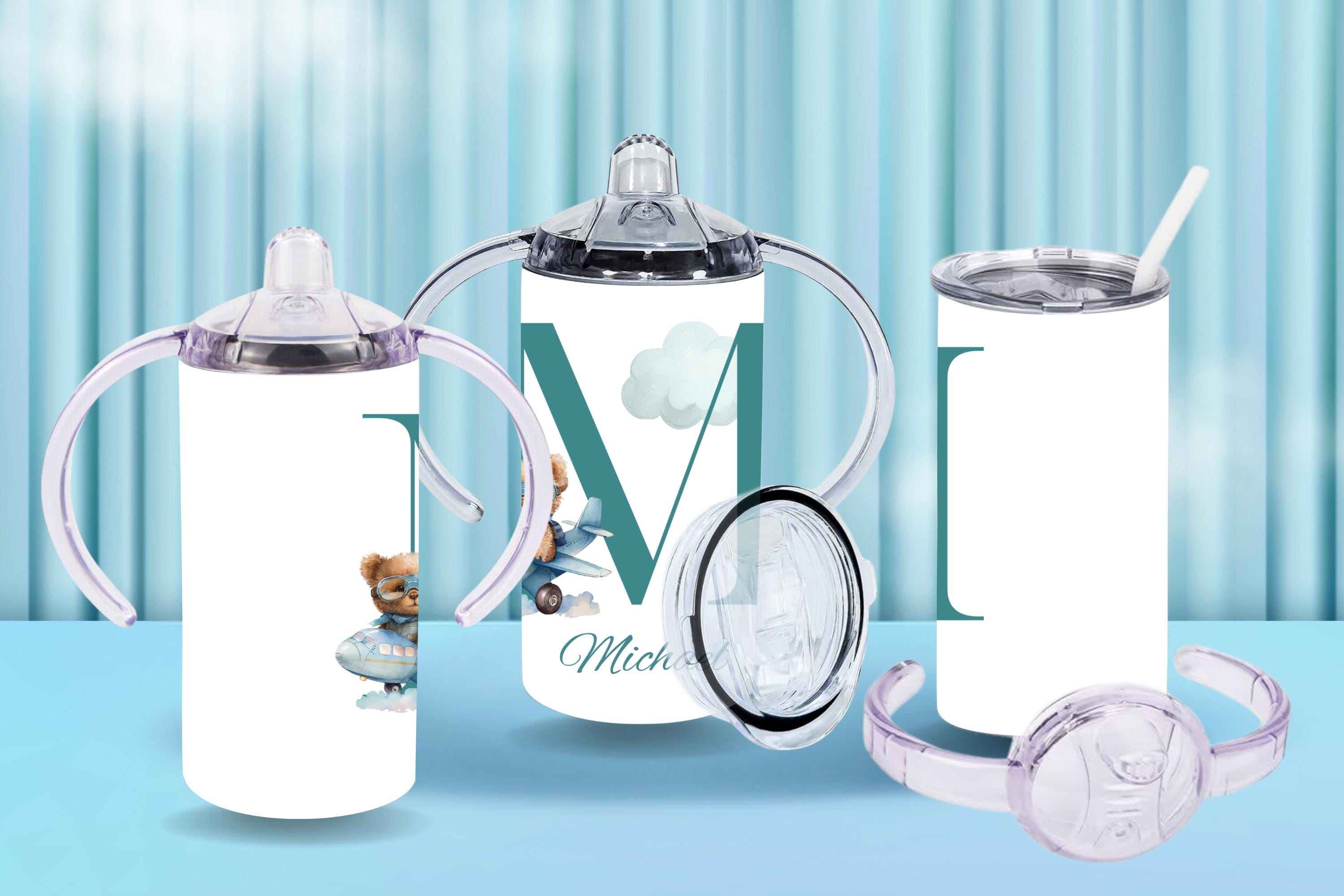 Personalized Alphabet Sippy Cup: Blue Bear Design, 12oz Toddler Training Cup