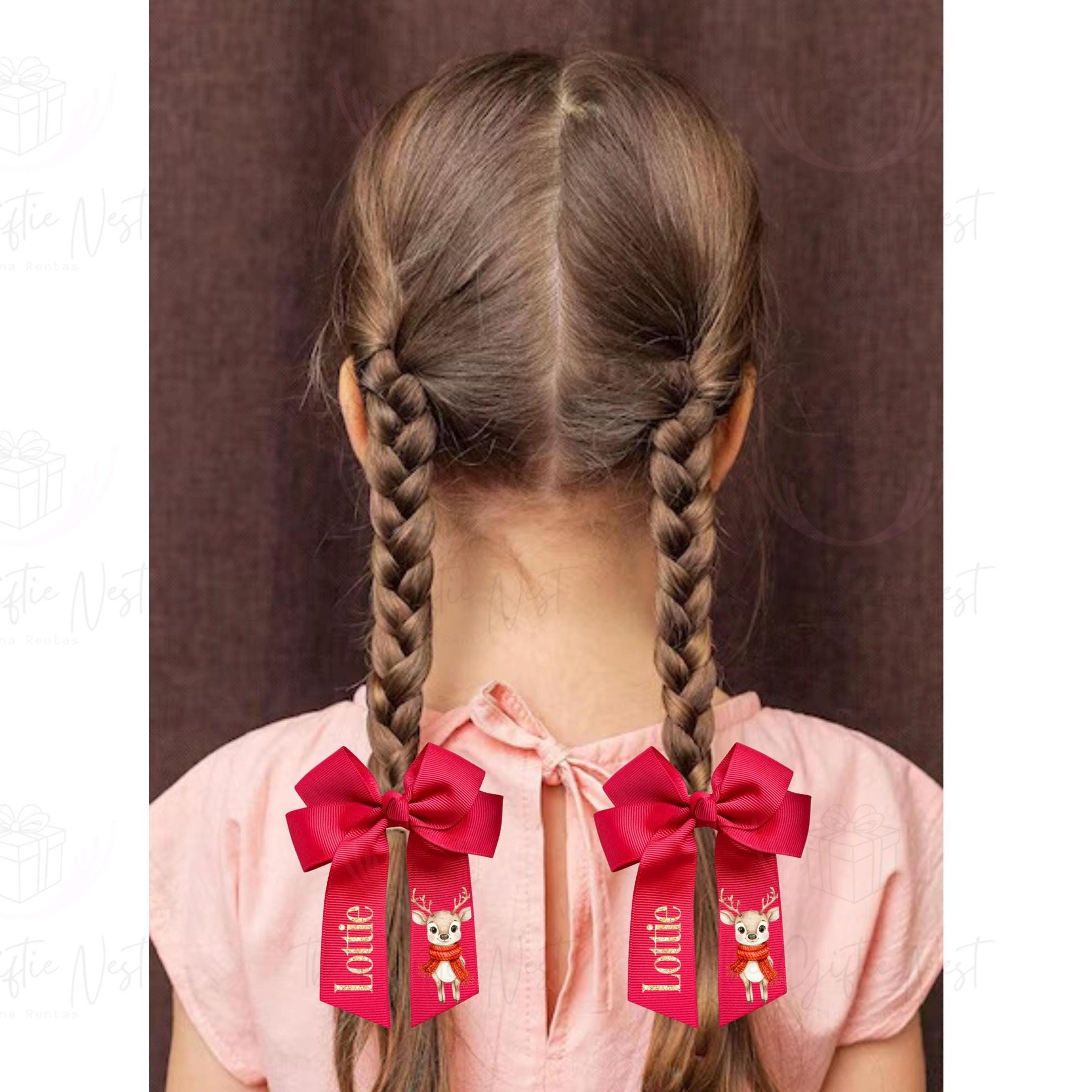 Personalised Christmas Hair Bow with Clip | Custom Holiday Bow for Girls | Festive Santa, Reindeer & Elf Design | Gift Box Filler