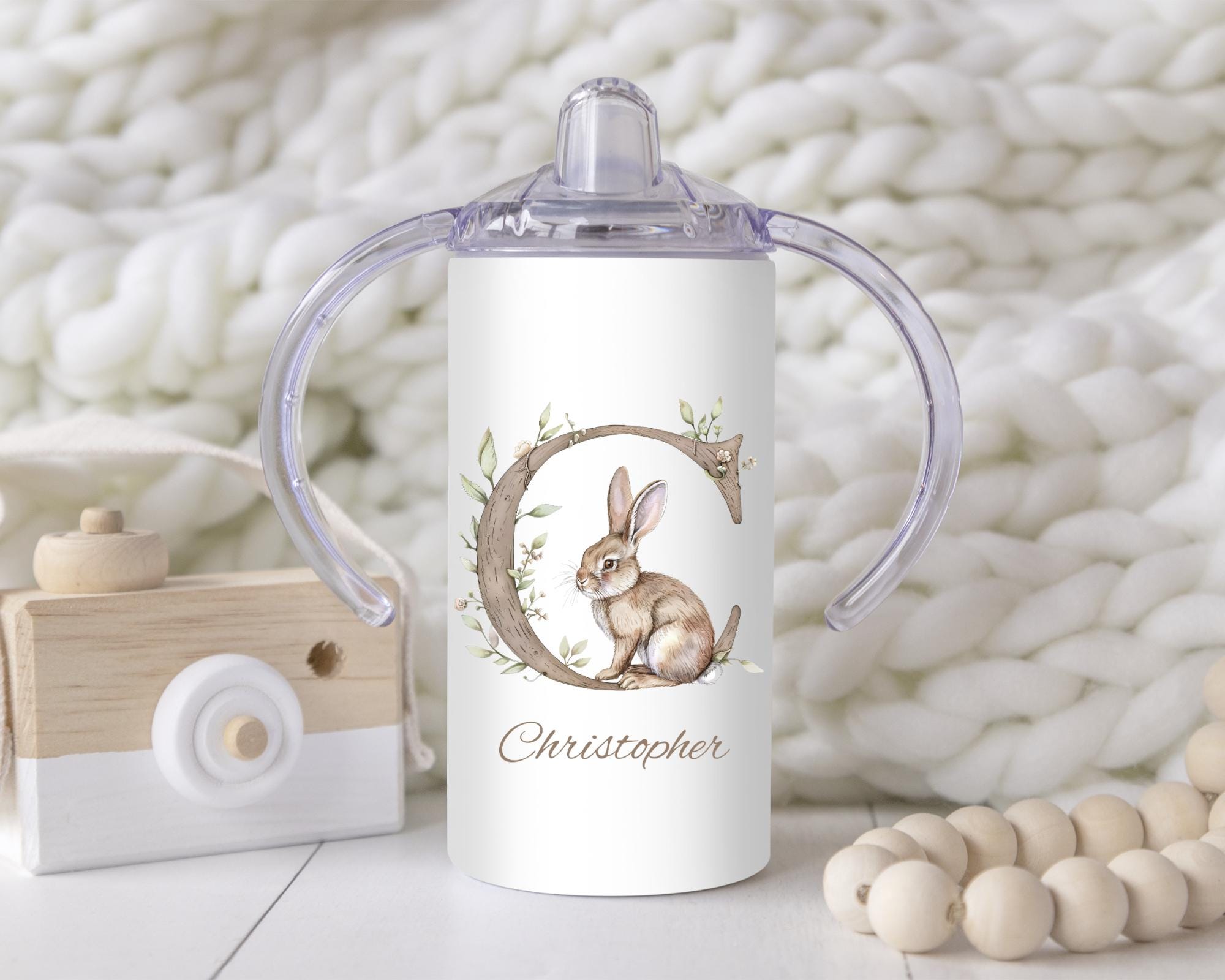 Personalized Woodland Animal Alphabet Sippy Cup: 12oz Toddler Training Tumbler