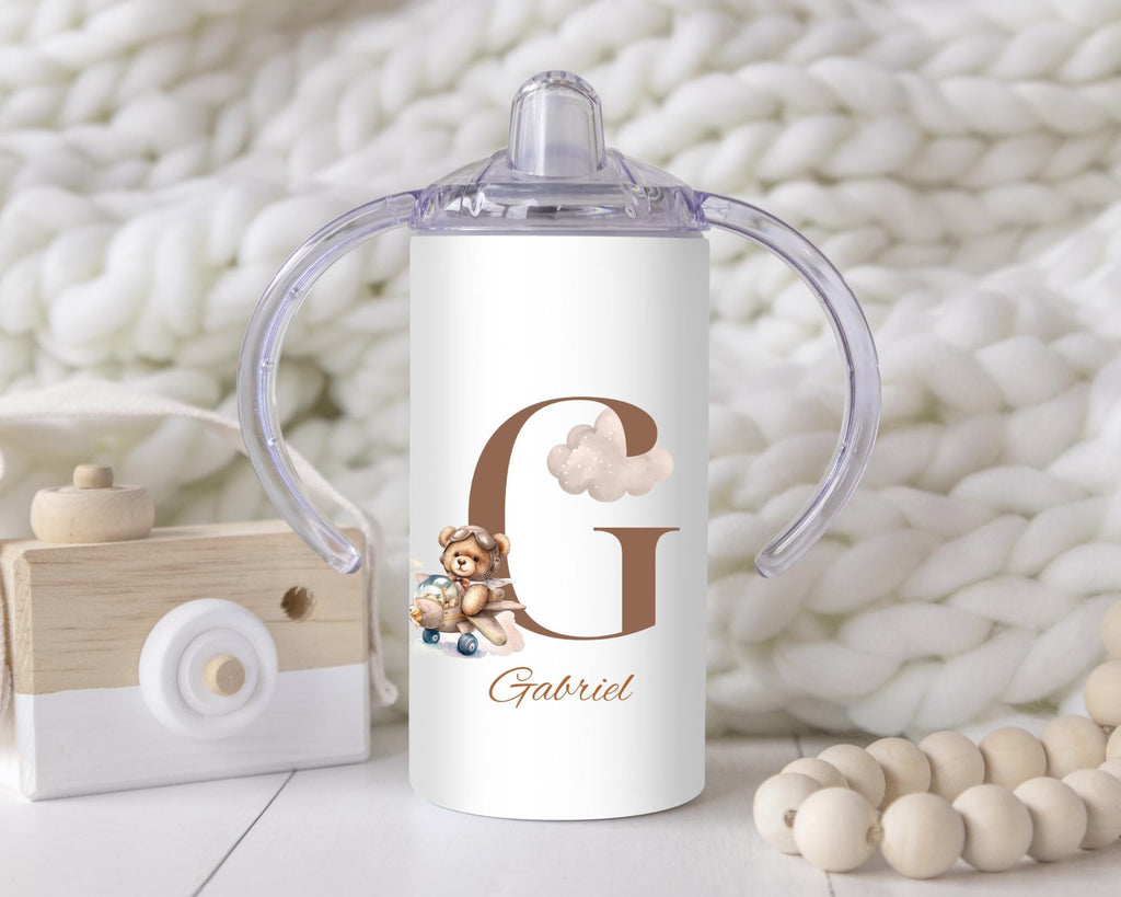 Personalized Brown Bear Sippy Cup: Alphabet Tumbler, Toddler Training Cup