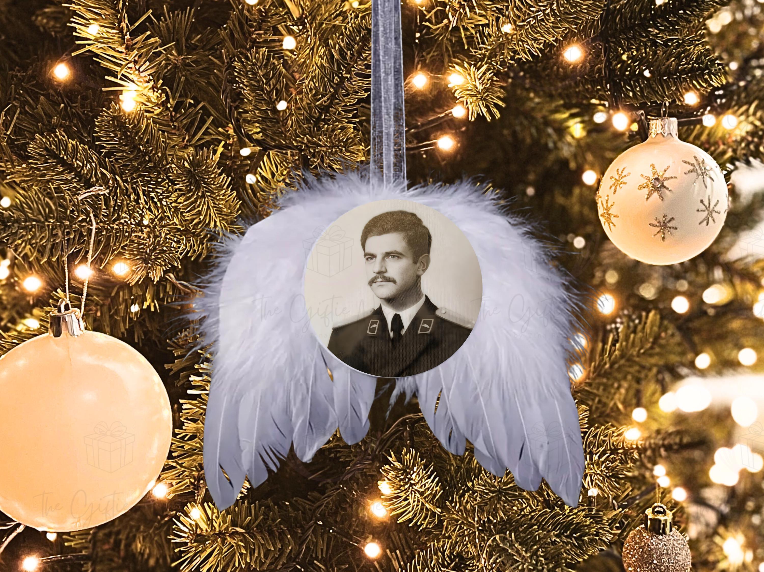 Angel Wings Memorial Ornament – Personalized Christmas Tree Decoration | Photo or Text Keepsake | In Loving Memory Gift