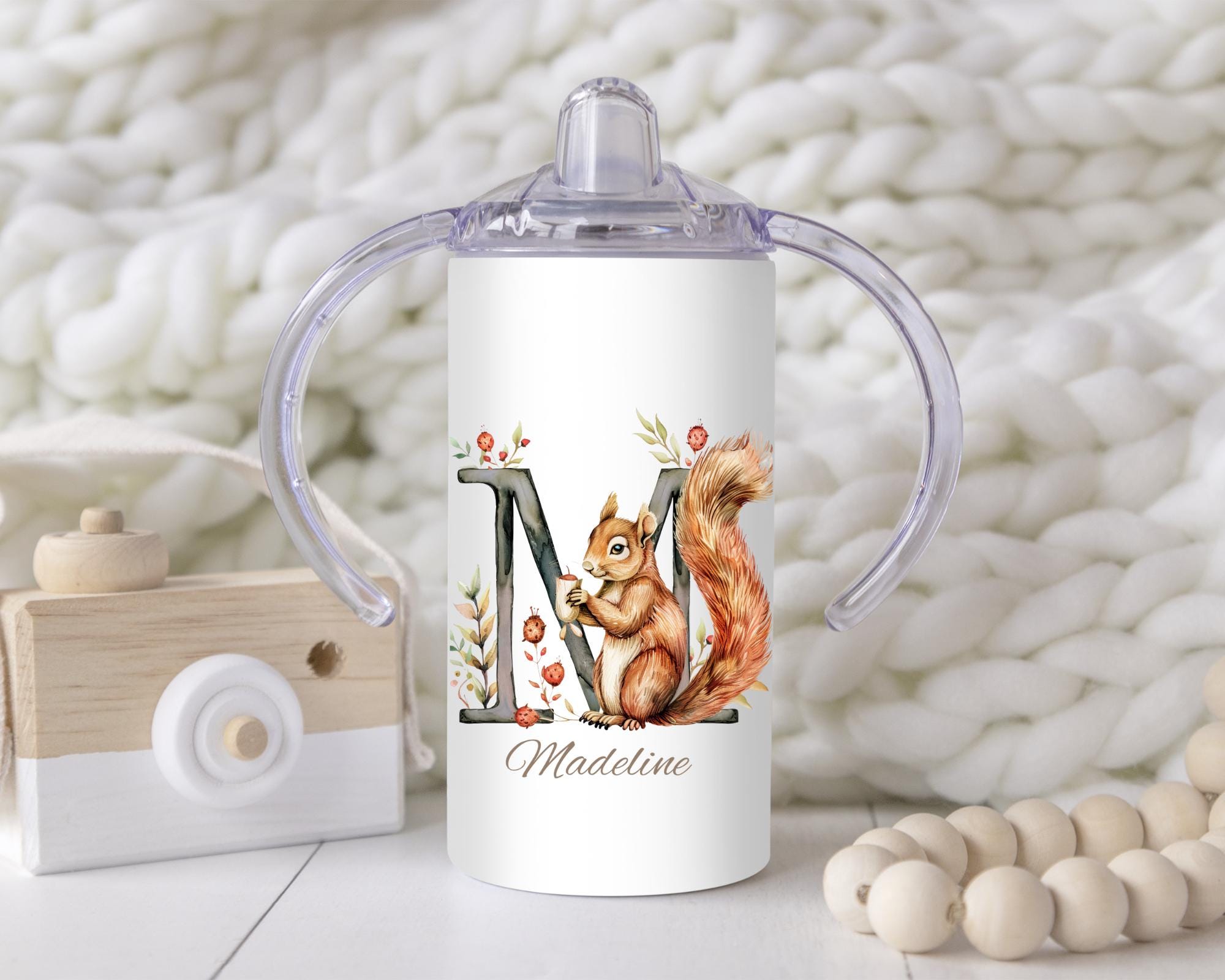 Personalized Woodland Animal Alphabet Sippy Cup: 12oz Toddler Training Tumbler
