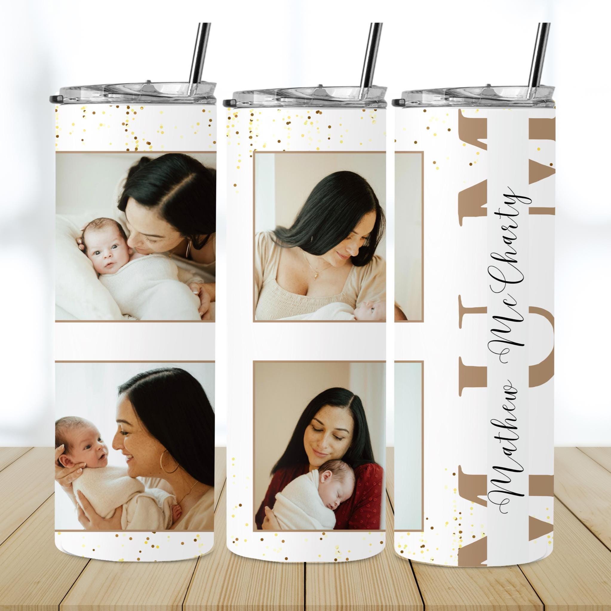 Custom 20oz Tumbler For Mother With Photo, Photo Collage Mum Tumbler, Personalised Mothers Day Gift, Custom Sublimated Water Tumbler