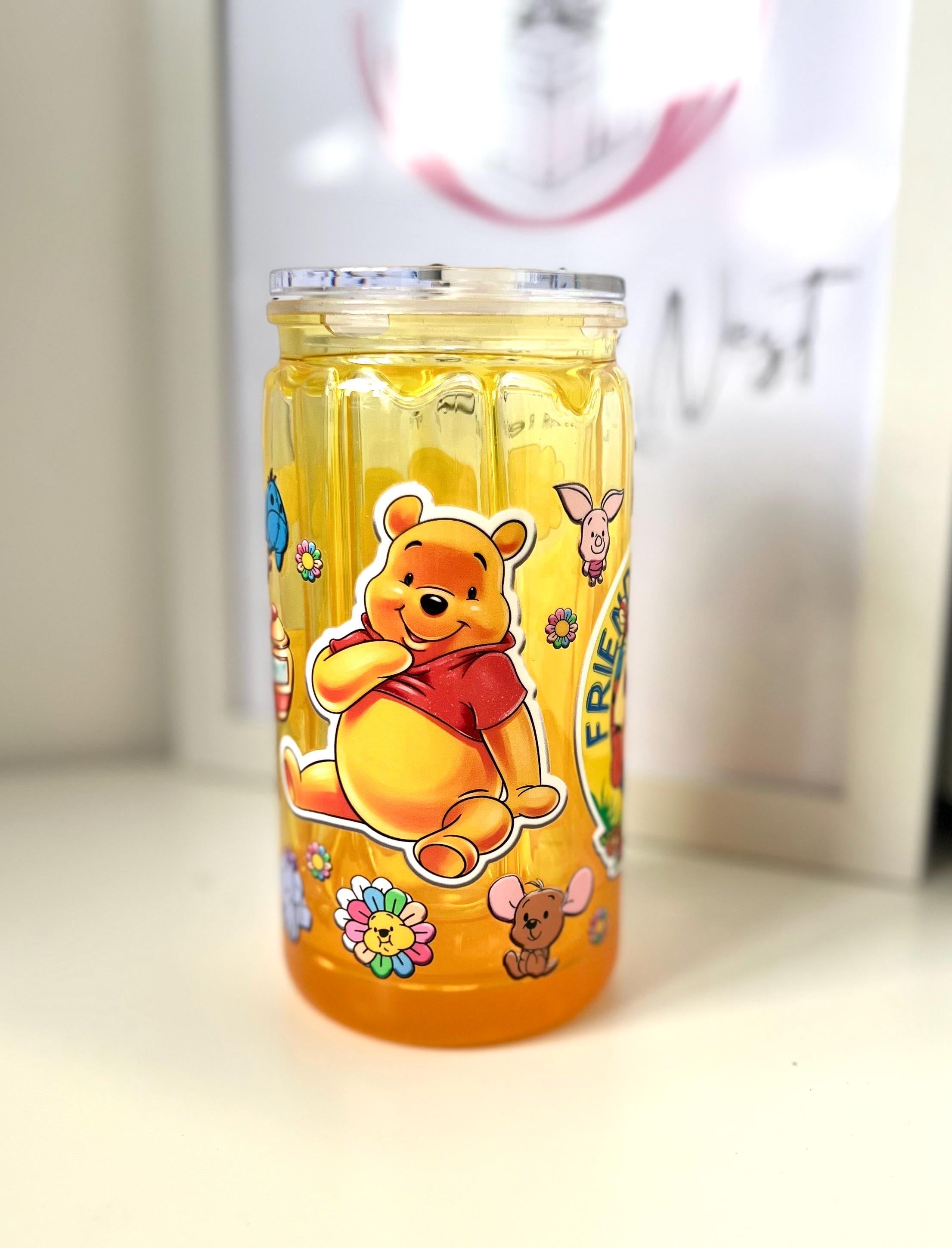 Honey Drip Effect Snow Globe Libbey Tumbler  | Friends Forever Bear-Inspired Cup | Yellow Fun Plastic Cup For Iced Drinks