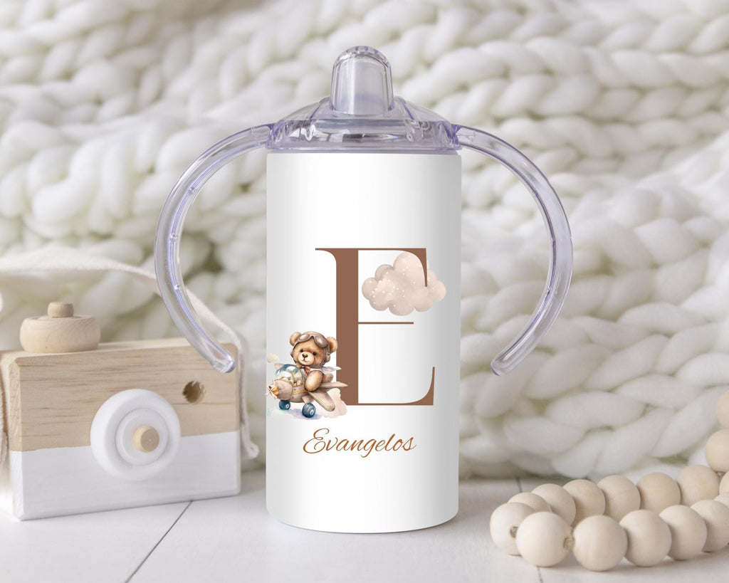 Personalized Brown Bear Sippy Cup: Alphabet Tumbler, Toddler Training Cup