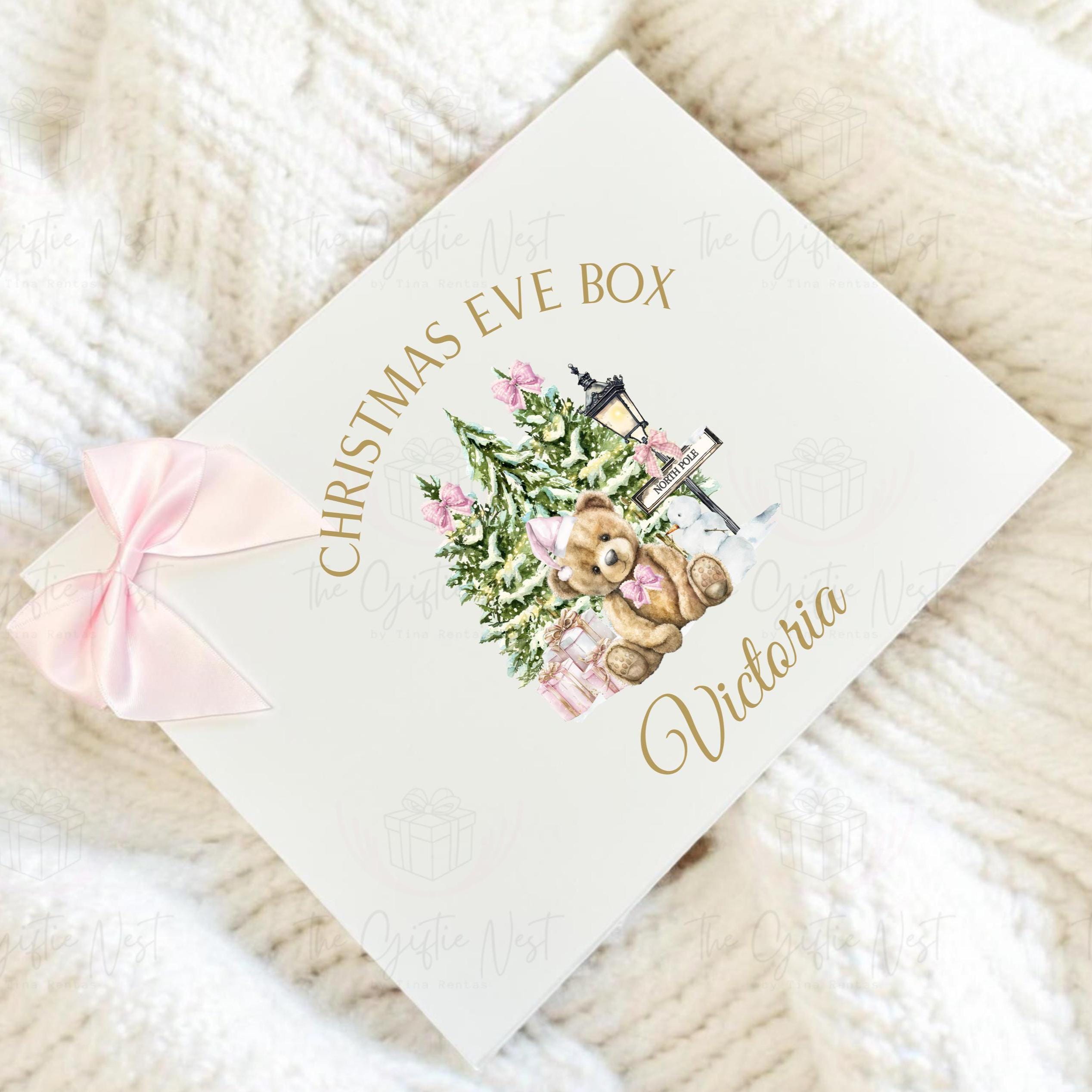 Personalised Christmas Magnetic Box – Teddy Bear Design | Christmas Eve Box for Kids | Keepsake Gift Box in Red, Pink or Blue