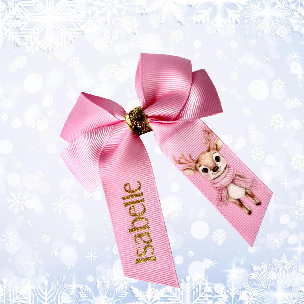 Personalised Christmas Hair Bow with Clip | Custom Holiday Bow for Girls | Festive Santa, Reindeer & Elf Design | Gift Box Filler