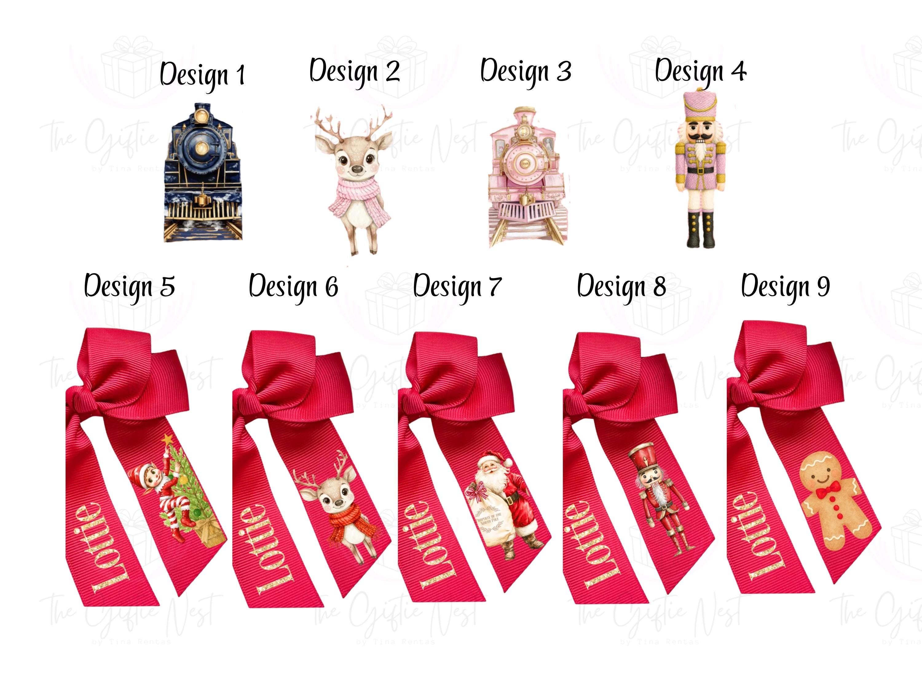 Personalised Christmas Hair Bow with Clip | Custom Holiday Bow for Girls | Festive Santa, Reindeer & Elf Design | Gift Box Filler