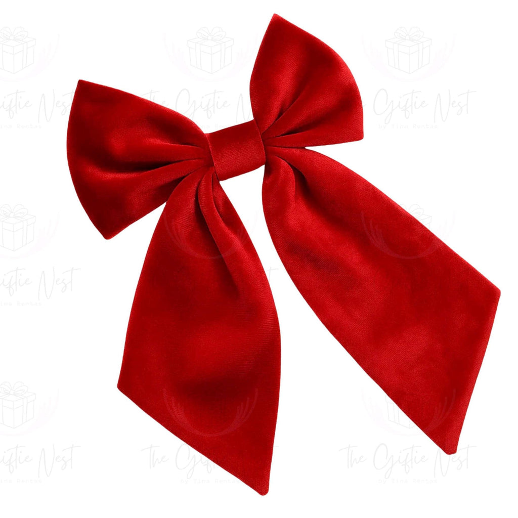 Personalized Velvet Hair Bow | Custom Name Bow for Girls | Red, Navy, Green | Gold or Silver Writing | Christmas Gift, Birthday Accessory