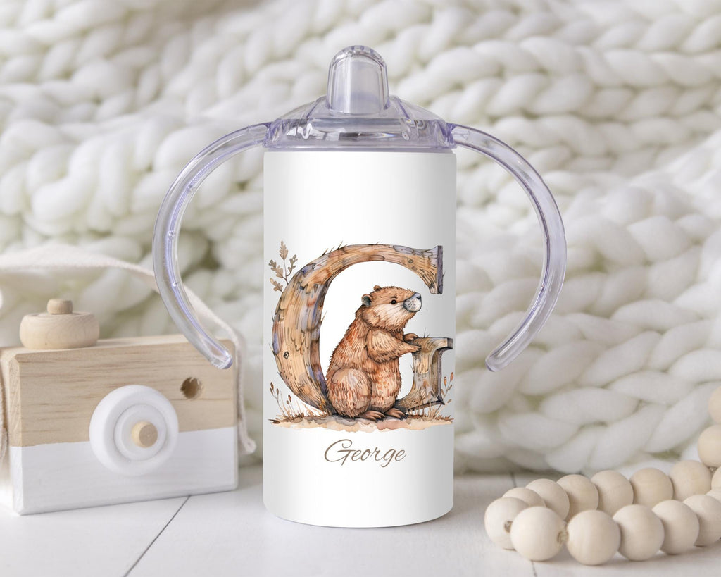 Personalized Woodland Animal Alphabet Sippy Cup: 12oz Toddler Training Tumbler