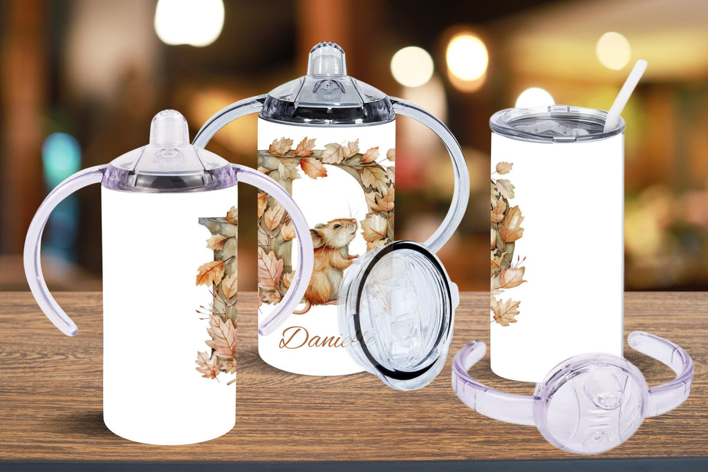 Personalized Woodland Animal Alphabet Sippy Cup: 12oz Toddler Training Tumbler