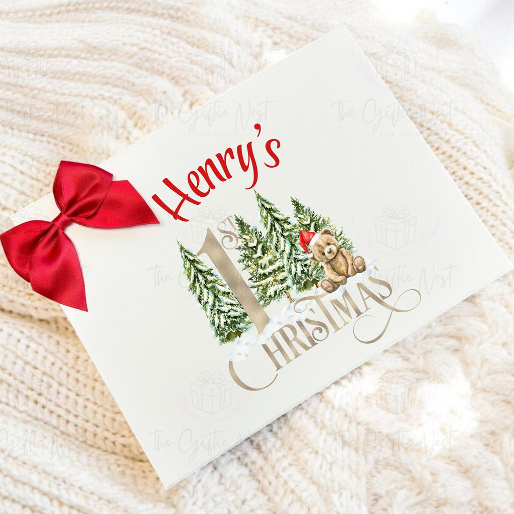 Personalised Christmas Magnetic Box – Teddy Bear Design | Christmas Eve Box for Kids | Keepsake Gift Box in Red, Pink or Blue
