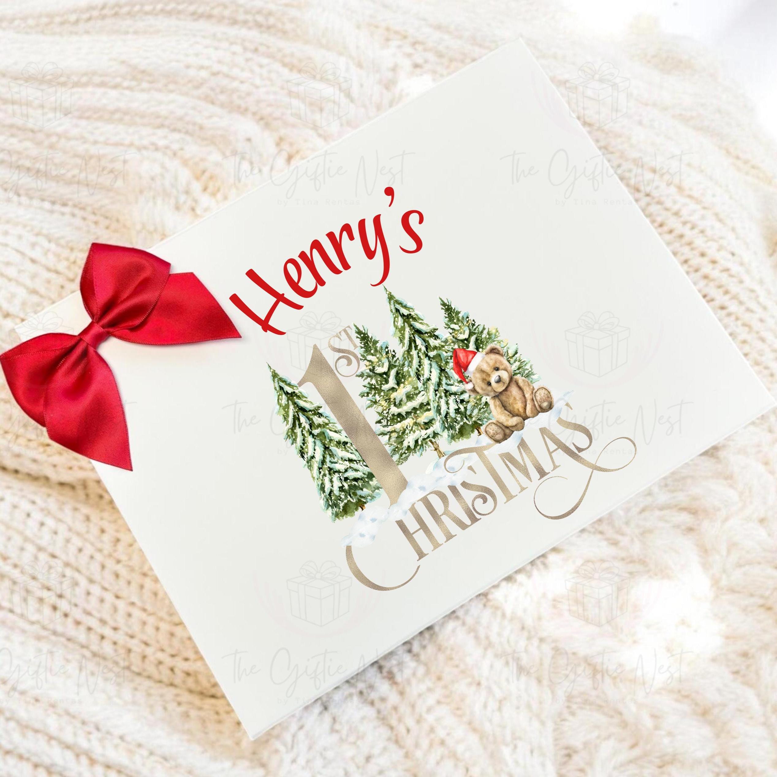 Personalised Christmas Magnetic Box – Teddy Bear Design | Christmas Eve Box for Kids | Keepsake Gift Box in Red, Pink or Blue