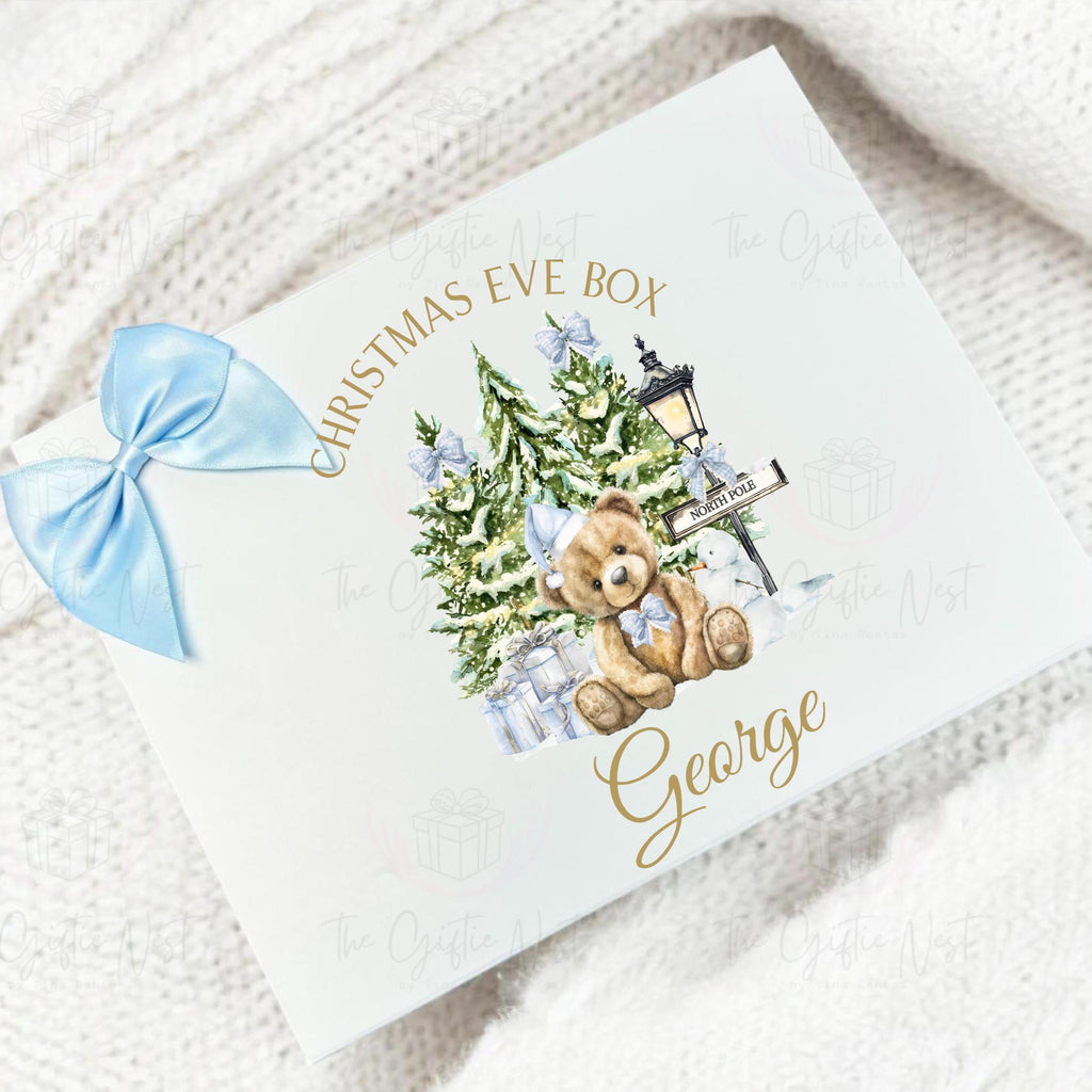 Personalised Christmas Magnetic Box – Teddy Bear Design | Christmas Eve Box for Kids | Keepsake Gift Box in Red, Pink or Blue