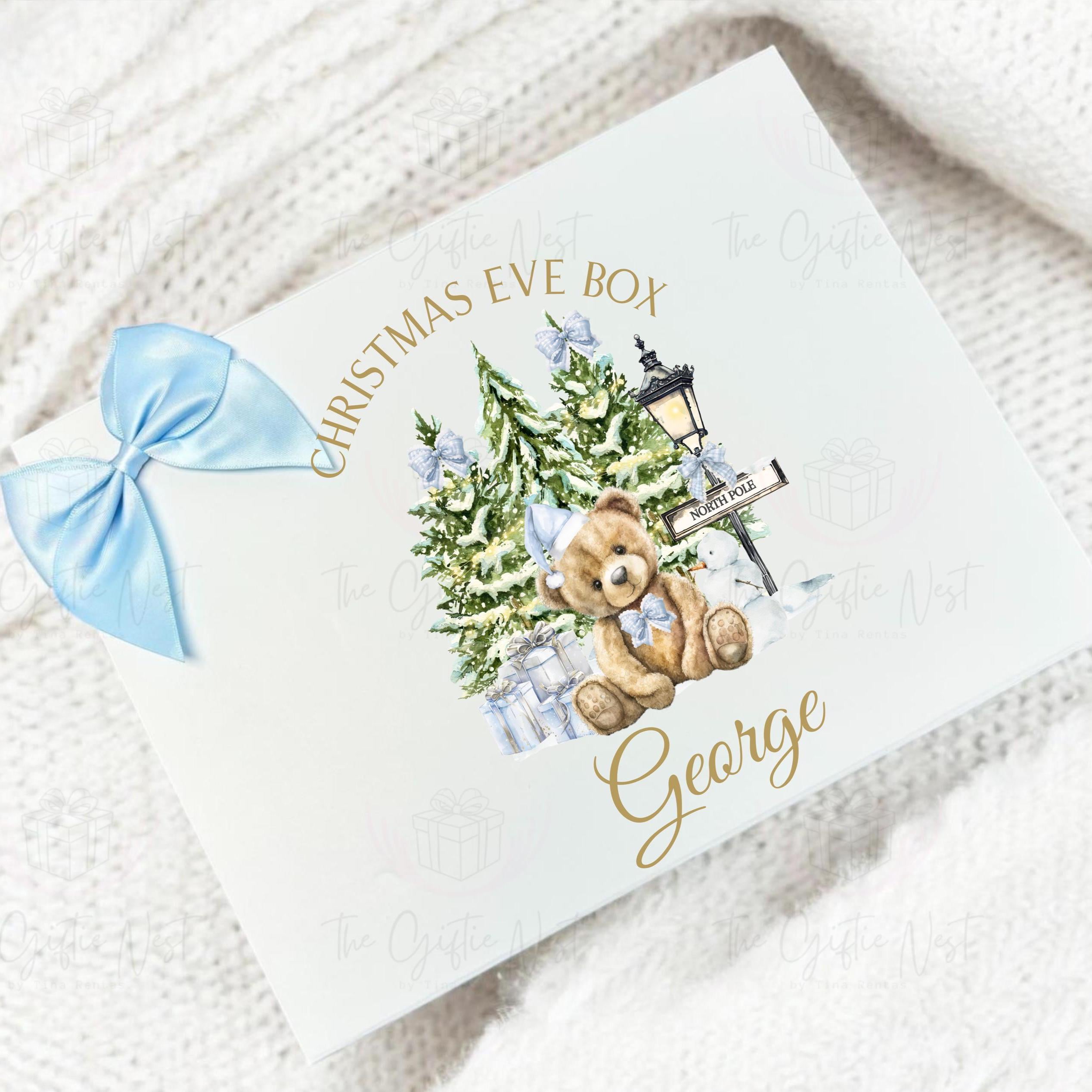 Personalised Christmas Magnetic Box – Teddy Bear Design | Christmas Eve Box for Kids | Keepsake Gift Box in Red, Pink or Blue