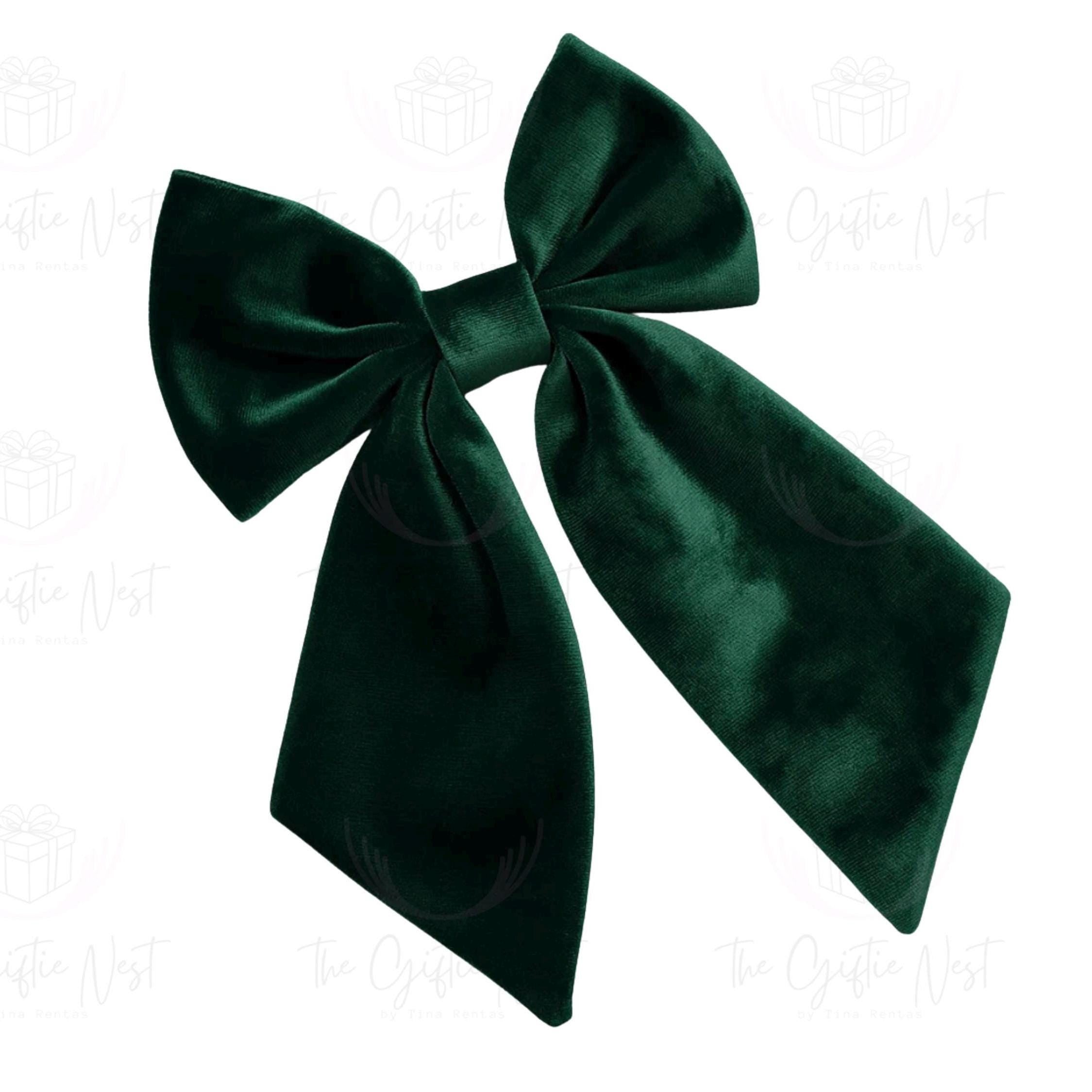 Personalized Velvet Hair Bow | Custom Name Bow for Girls | Red, Navy, Green | Gold or Silver Writing | Christmas Gift, Birthday Accessory