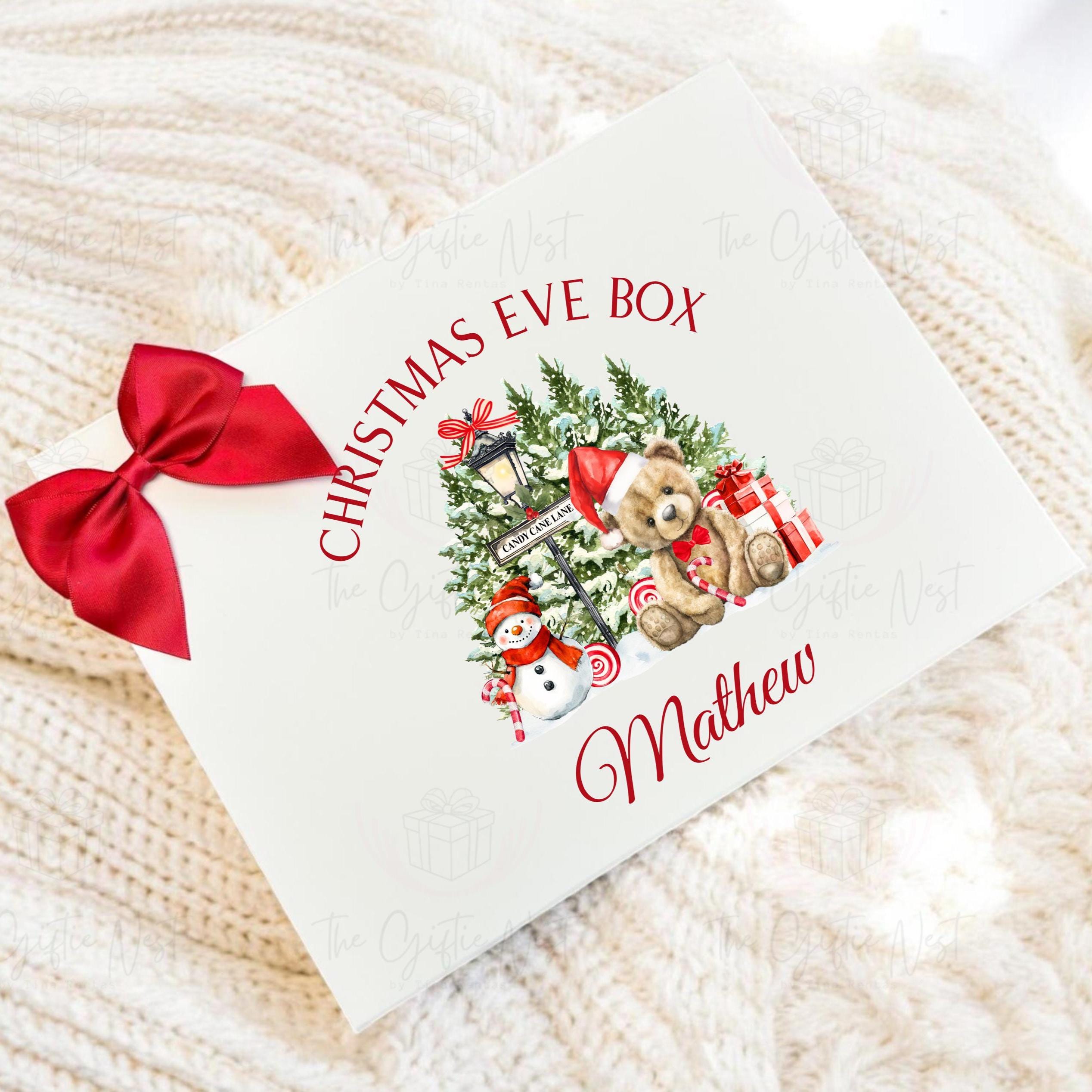 Personalised Christmas Magnetic Box – Teddy Bear Design | Christmas Eve Box for Kids | Keepsake Gift Box in Red, Pink or Blue