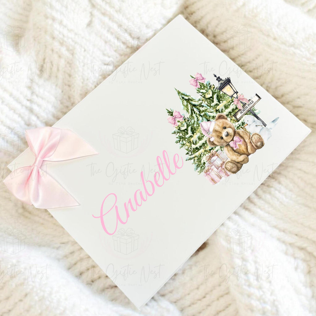 Personalised Christmas Magnetic Box – Teddy Bear Design | Christmas Eve Box for Kids | Keepsake Gift Box in Red, Pink or Blue